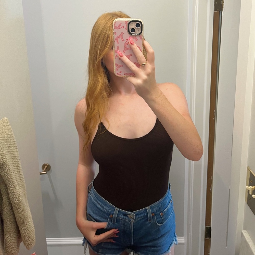 zara seamless brown bodysuit